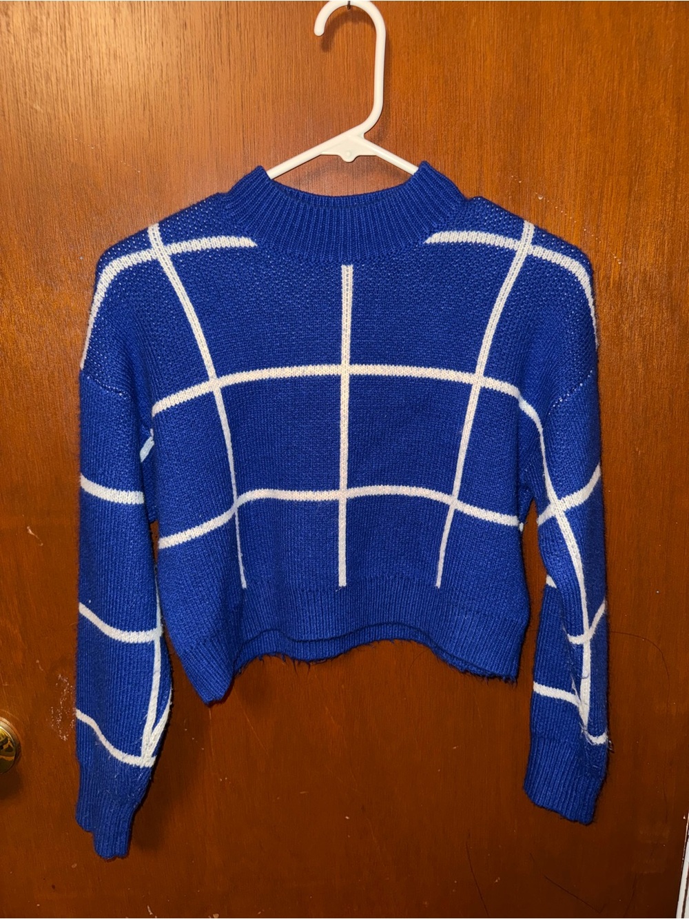 Forever 21 Blue Windowpane Cropped Turtleneck Sweater